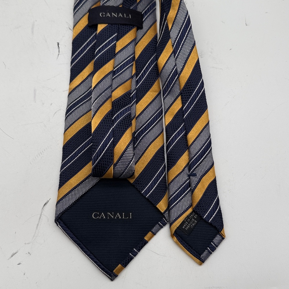Canali Blue and Yellow Diagonal Striped Tie